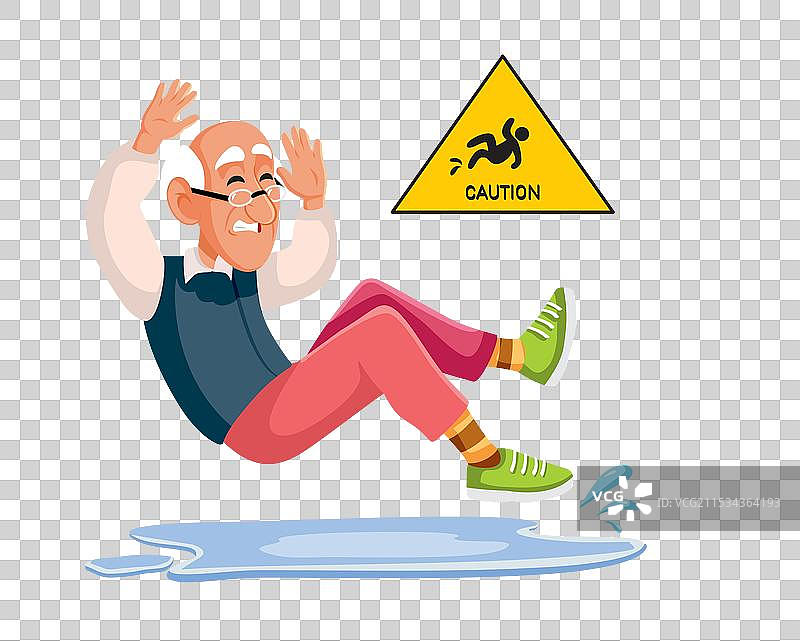 老年人无视湿滑地面的警告标志图片素材