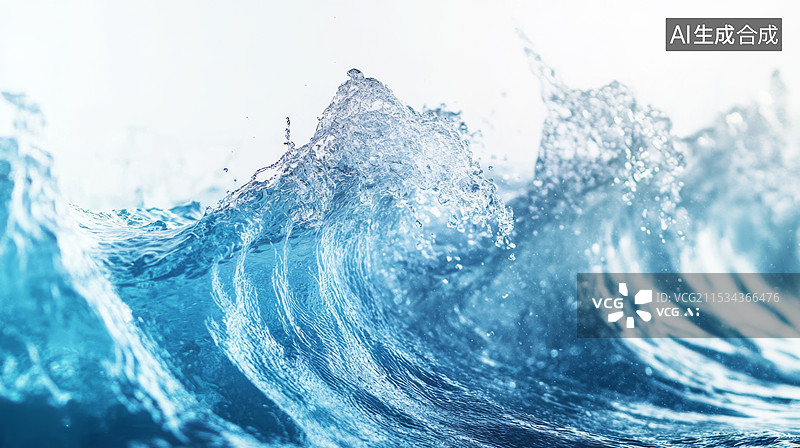 【AI数字艺术】蓝色海洋波浪溅起的水花图片素材