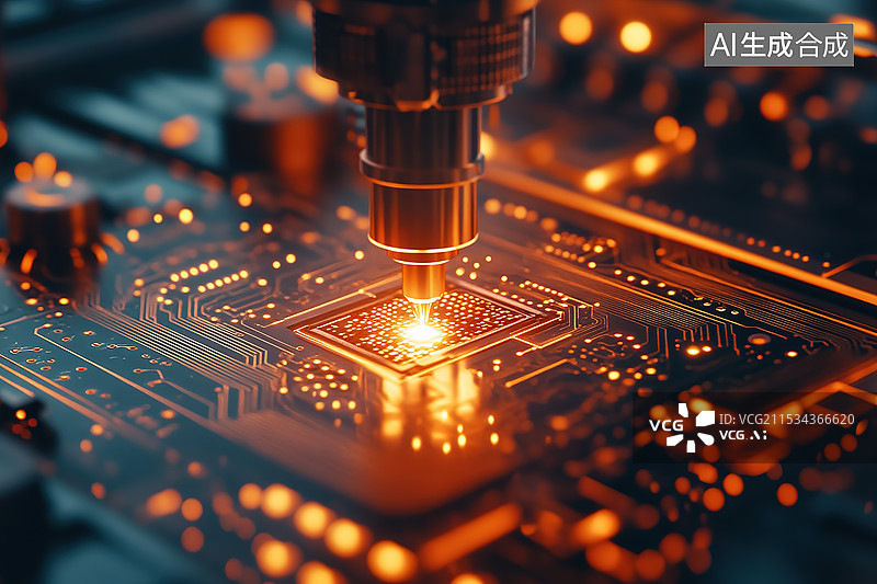 【AI数字艺术】科技风光刻机和芯片电路板特写图片素材