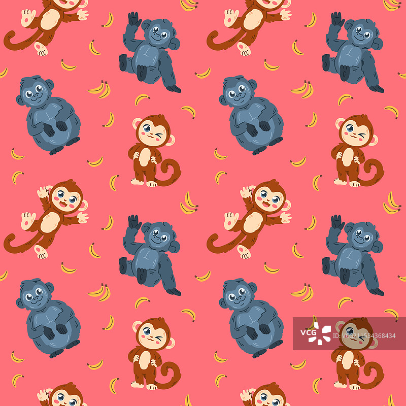 可爱的卡通猴子和大猩猩无缝图案图片素材