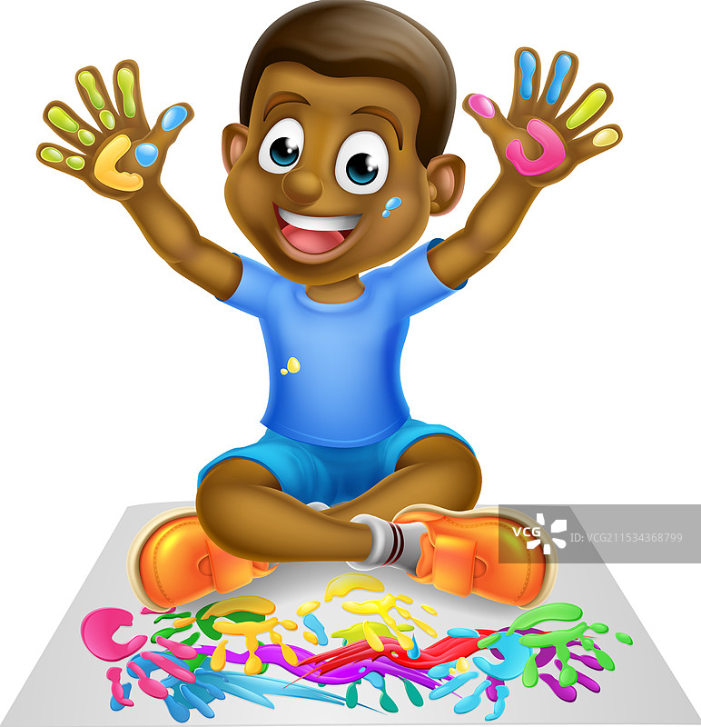 卡通男孩在画画图片素材