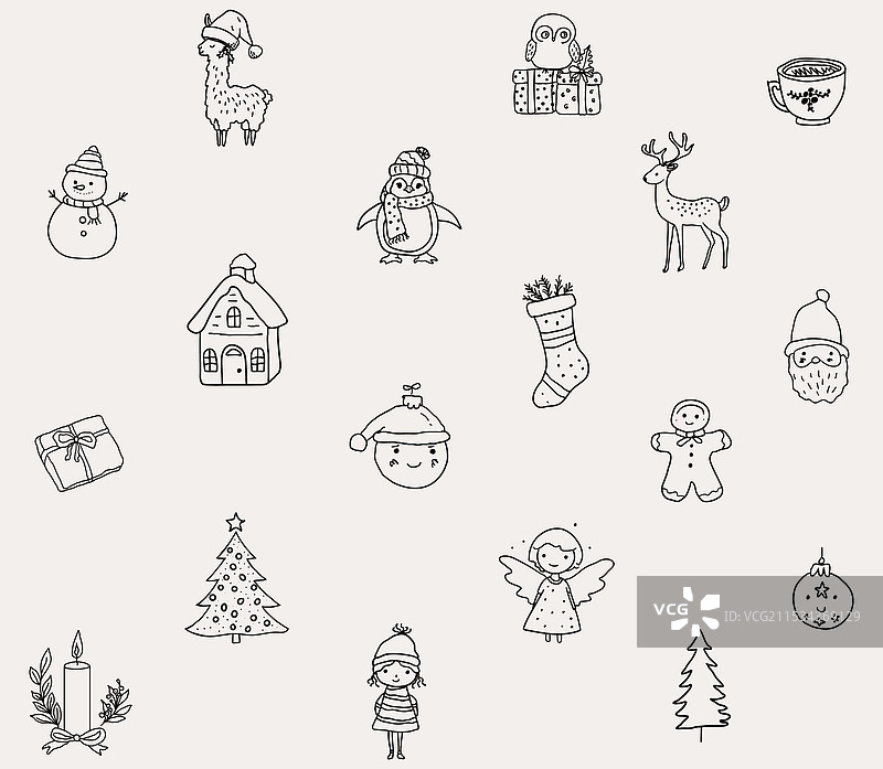 无缝圣诞手绘奇幻图案5图片素材