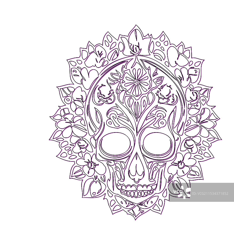 紫色骷髅曼陀罗轮廓草图图片素材