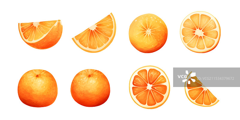 橙子水果水彩画套装，新鲜夏季水果图片素材