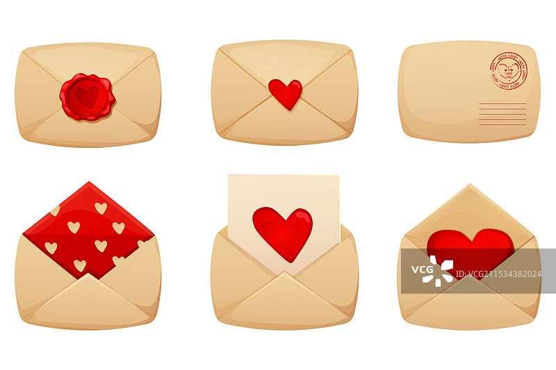 情书收藏套装，带心形信封图片素材