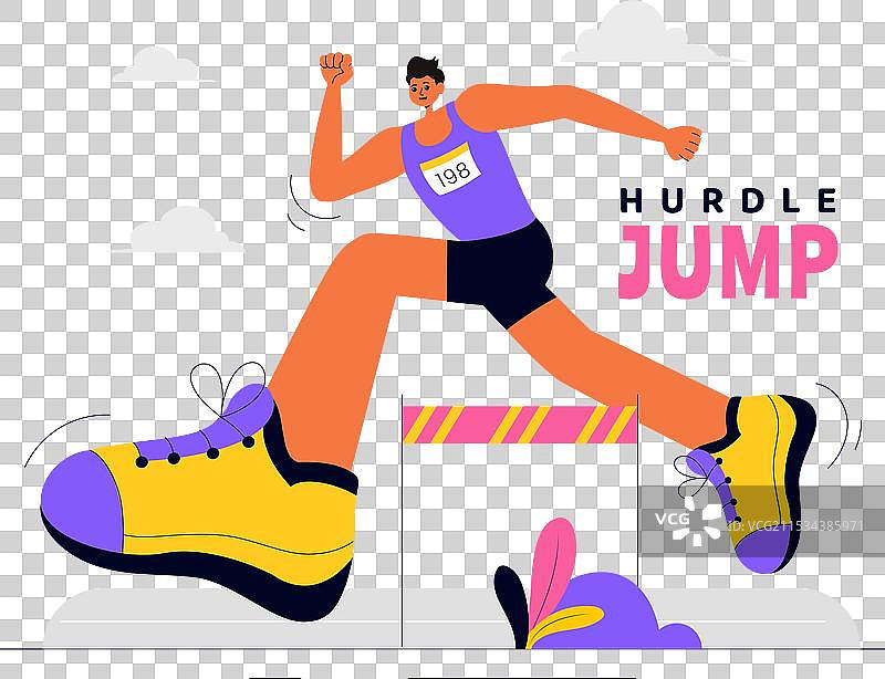 一名运动员在跨栏比赛中进行跳远图片素材