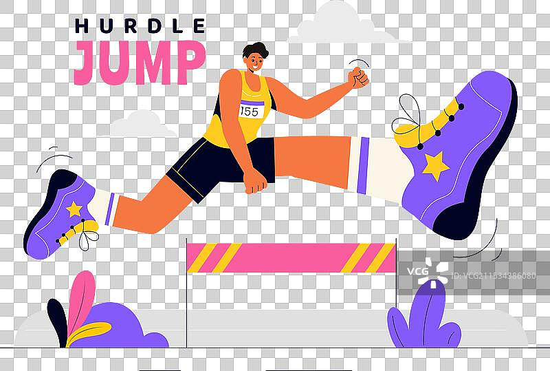 一名运动员在跨栏比赛中进行跳远图片素材