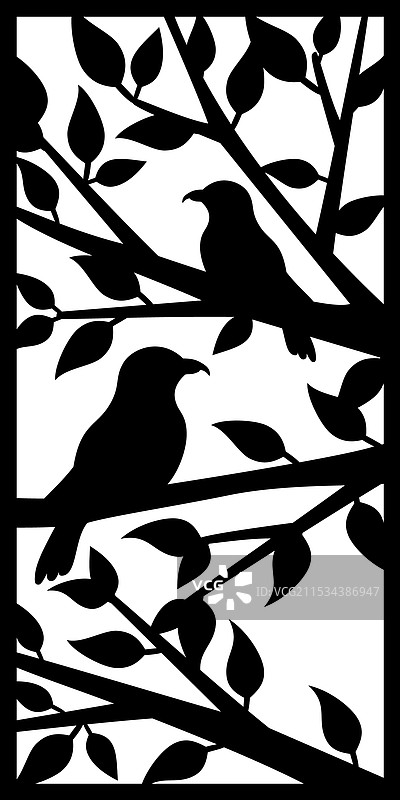 树枝上的鸟剪影激光切割模板图片素材