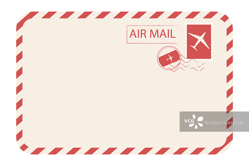 带条纹边框邮票的航空邮件信封图片素材