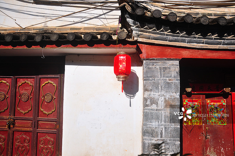 云南通海文庙的红色古建筑图片素材