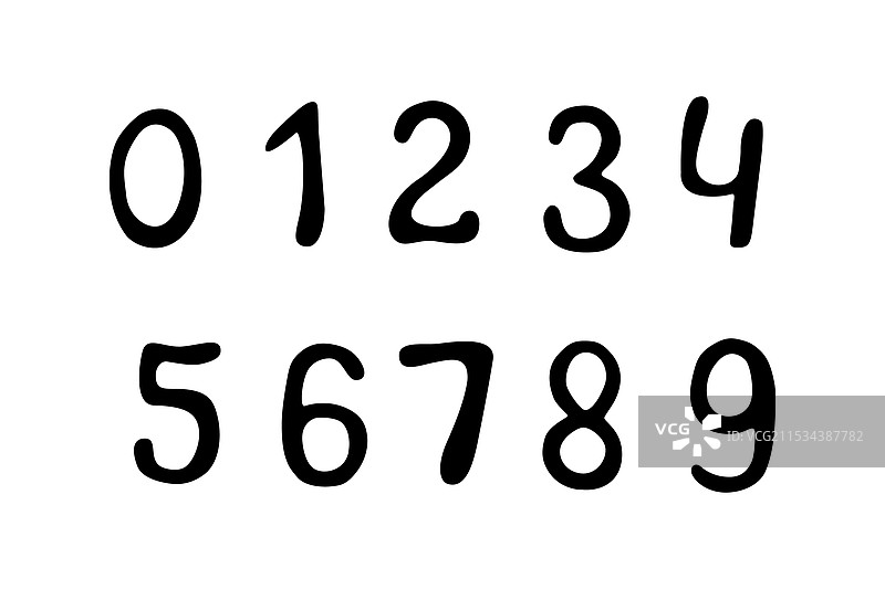 手绘的黑色数字从零到九图片素材