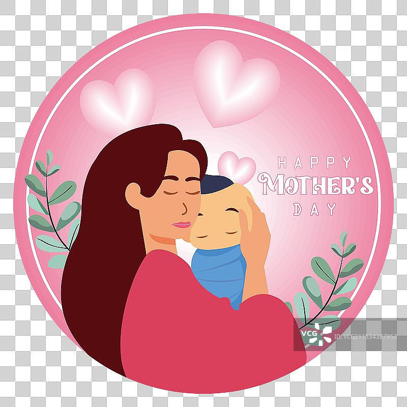 一位母亲抱着她的男婴，母亲节快乐图片素材