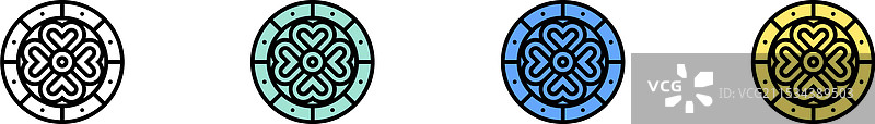 凯尔特图标轮廓，绿色、蓝色和黄色风格图片素材