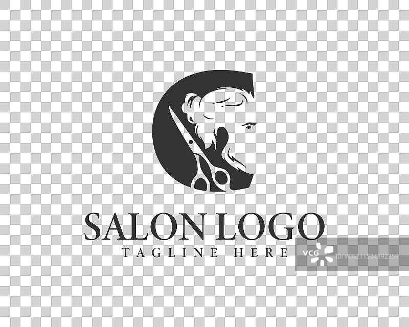 剪刀和带字母C的男性轮廓标志图片素材