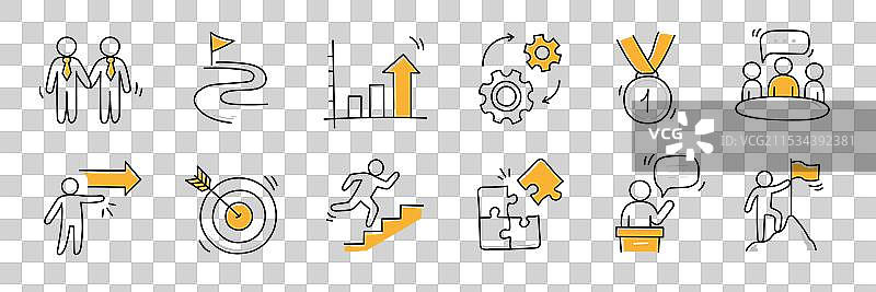 涂鸦风格的职业图标集，成功的赢家与商业元素图片素材