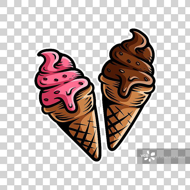 草莓巧克力冰淇淋甜筒图片素材