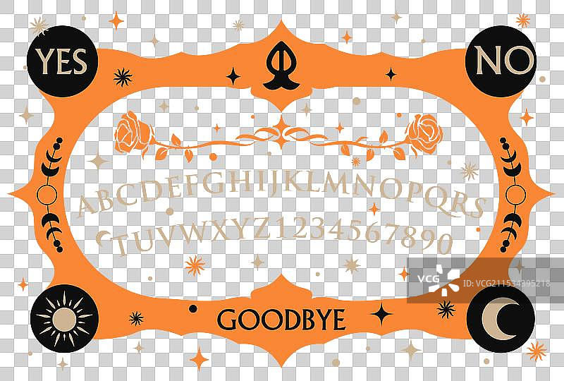 哥特式排版的通灵板，周围环绕着玫瑰花图片素材