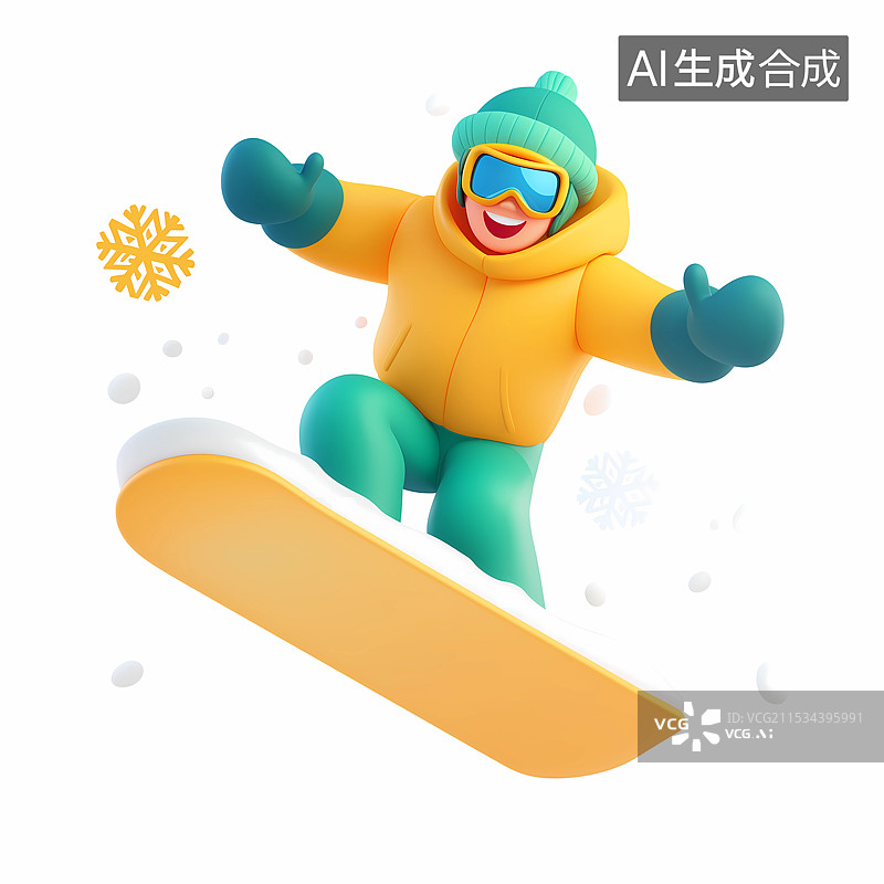 【AI数字艺术】3D卡通冬季冰雪运动主题人物肖像——滑雪的人图片素材