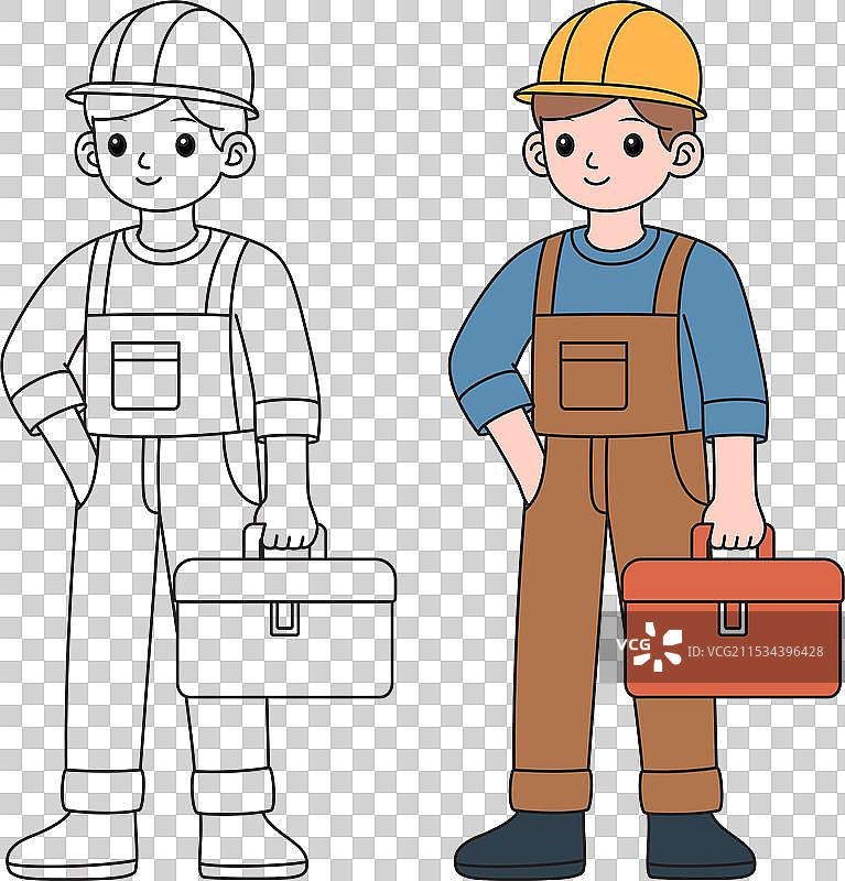 手持工具箱的建筑工人轮廓图片素材