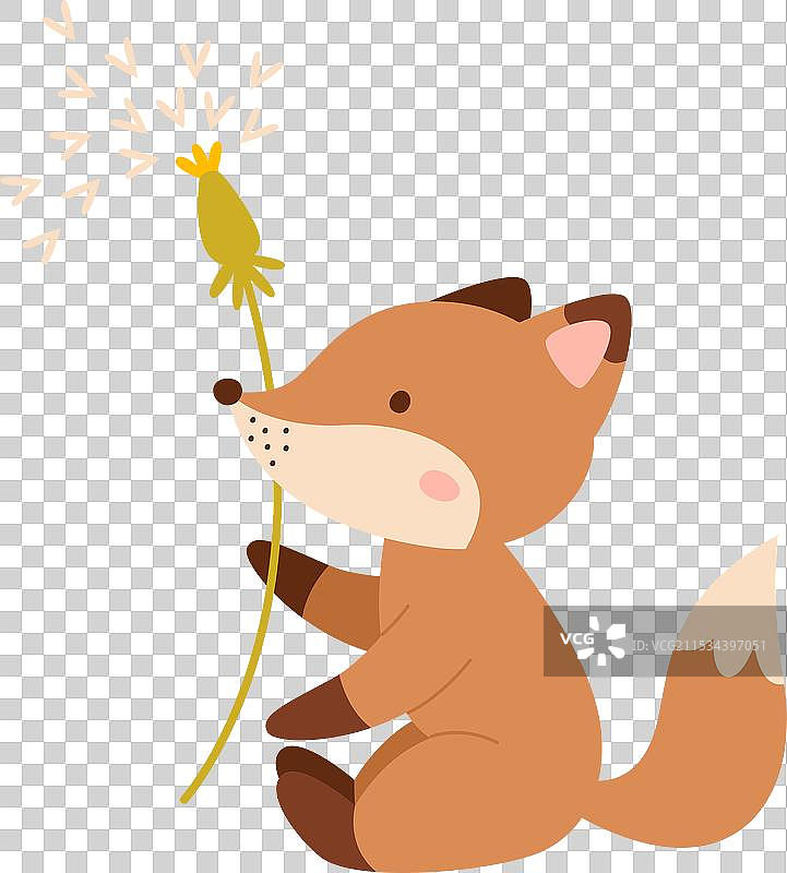 顽皮的小狐狸与蒲公英图片素材