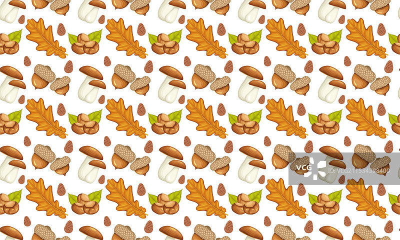 无缝图案，包含橡果和秋天的橡树图片素材