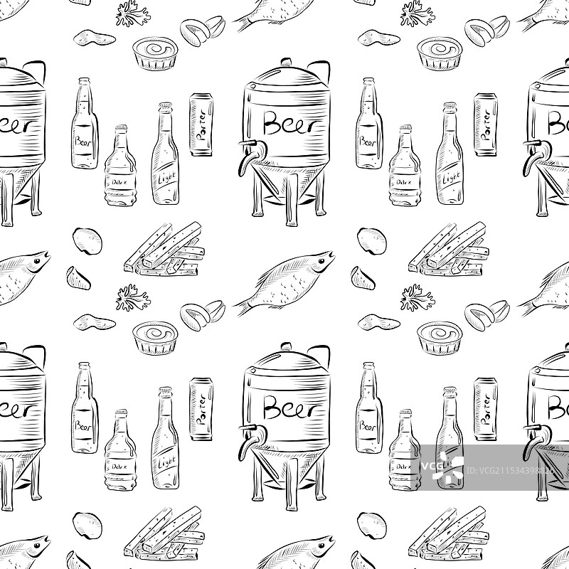 无缝图案线条艺术元素啤酒酒吧图片素材