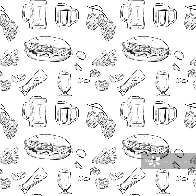 无缝图案线条艺术元素啤酒酒吧图片素材