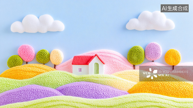 【AI数字艺术】毛线编织春天场景插画图片素材