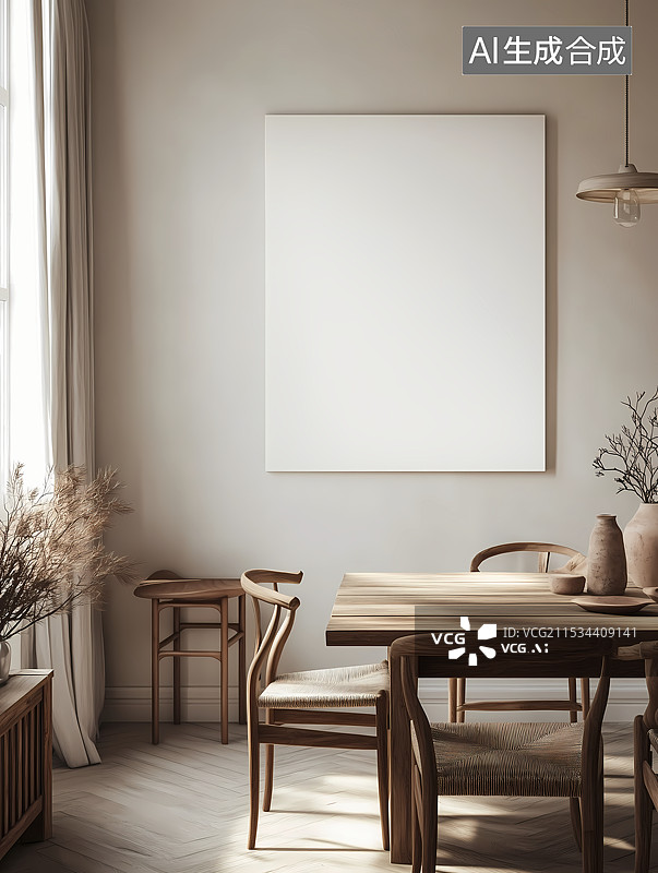 【AI数字艺术】餐厅墙上的白色画布图片素材
