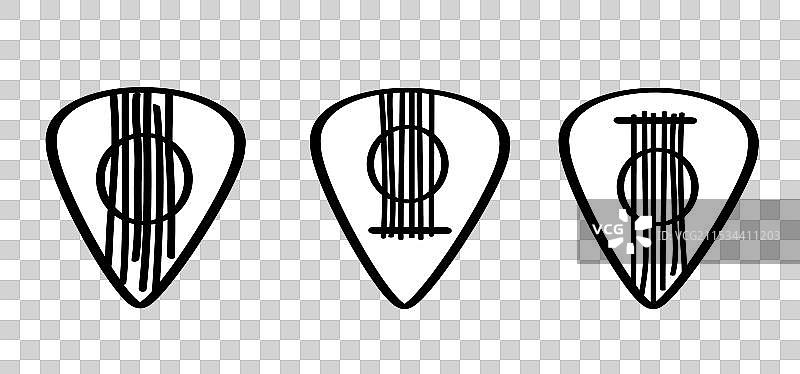 卡通吉他拨片或拨弦器与音乐音符图片素材
