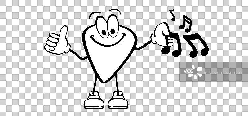 卡通吉祥物吉他拨片或拨弦器漫画图片素材