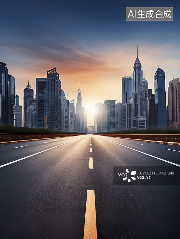 【AI数字艺术】竖幅城市道路插画图片素材
