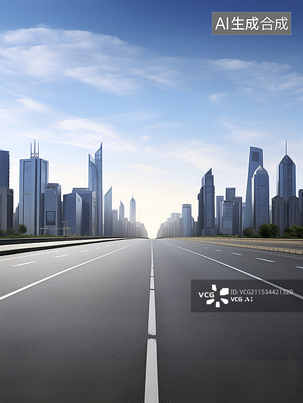 【AI数字艺术】竖幅城市道路插画图片素材