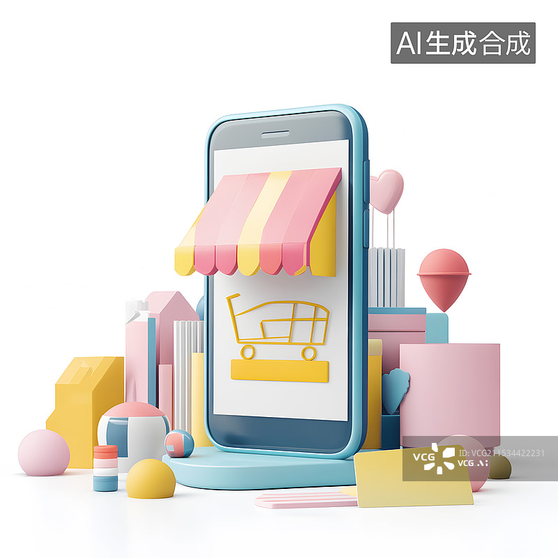 【AI数字艺术】AIGC：3D网上购物 促销 购物节图片素材