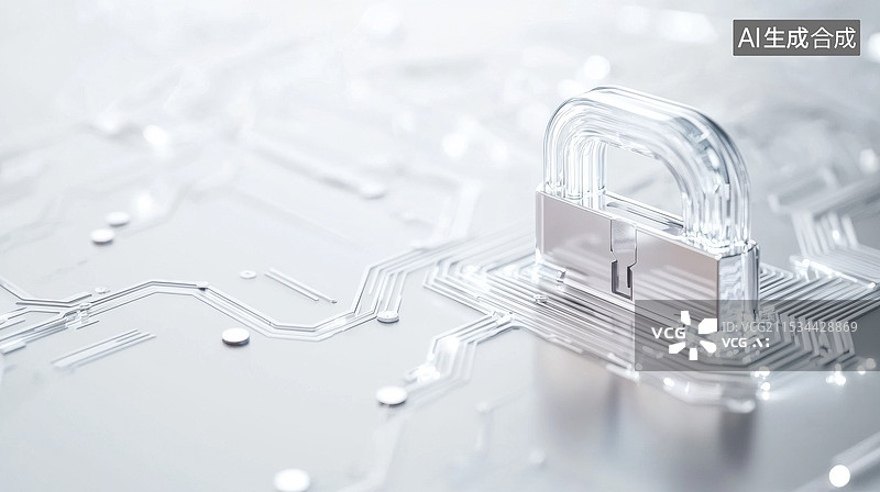 【AI数字艺术】透明锁与电路板图片素材