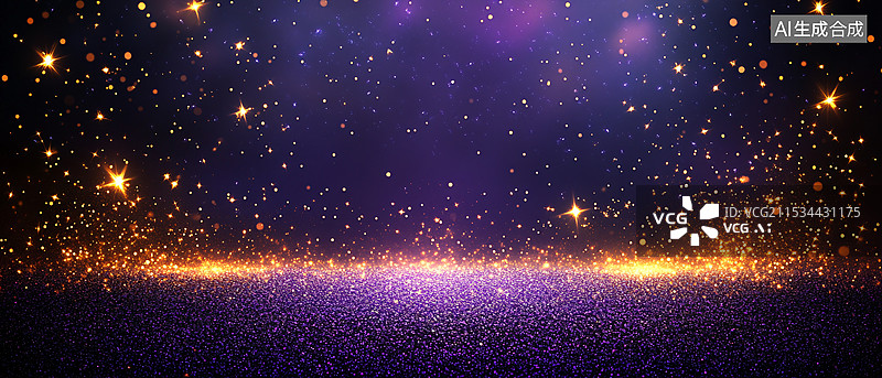 【AI数字艺术】紫色的地面，深蓝色的背景和金色颗粒的点缀，充满活力和神秘感的意境，金色也象征着财富、辉煌，神秘又高贵图片素材