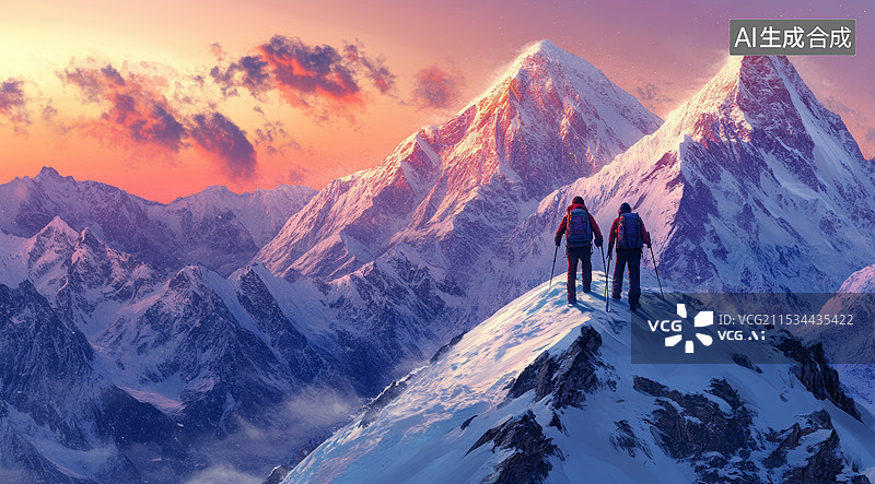 【AI数字艺术】登山者的挑战：穿越山峰的旅程图片素材