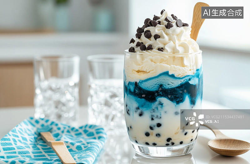 【AI数字艺术】一杯珍珠奶茶，杯中的奶茶呈现出浓郁的奶白色，底部有许多黑色的珍珠球。图片素材