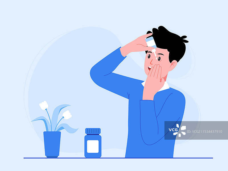 一个男生正在滴眼药水矢量插画图片素材