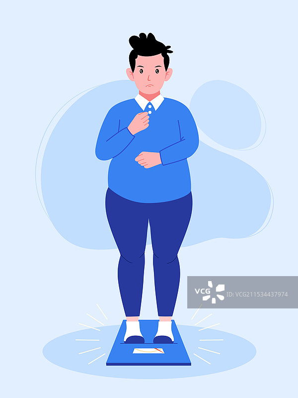 一个肥胖的男生站在体重计上面矢量插画图片素材