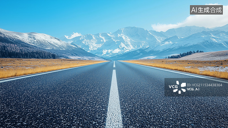 【AI数字艺术】冬日公路与雪山图片素材