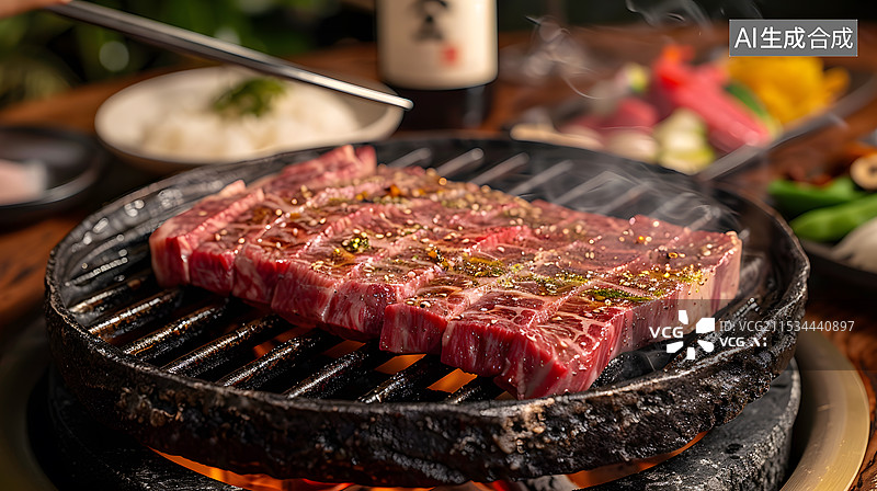 【AI数字艺术】日式格子烤肉图片素材