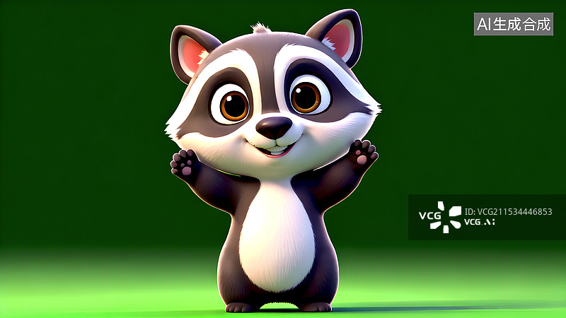 【AI数字艺术】3D卡通，纯色简洁，小浣熊图片素材
