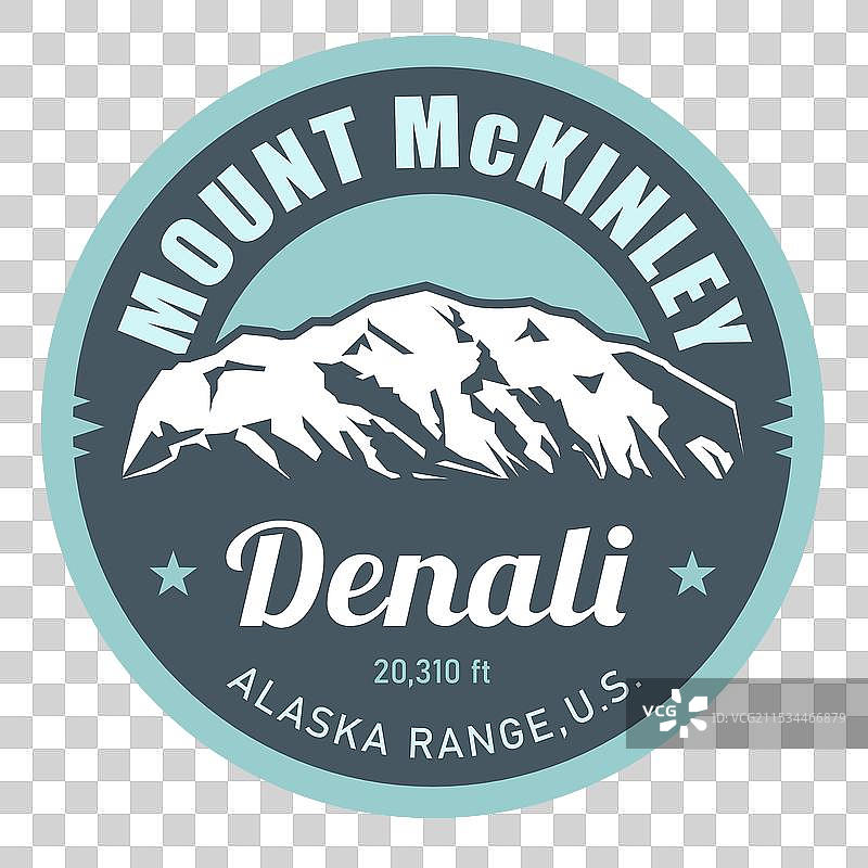 登山邮票，德纳里峰，阿拉斯加山脉图片素材