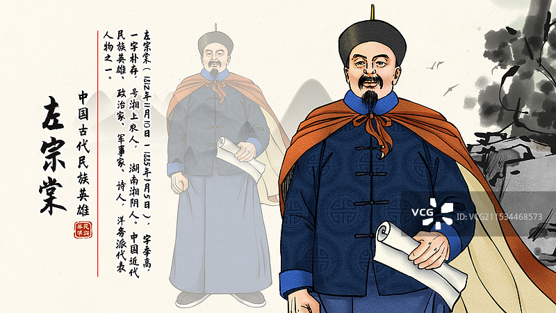 民族英雄系列之左宗棠横版海报图片素材