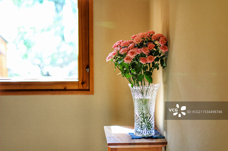 桌上花瓶里的花朵特写镜头图片素材