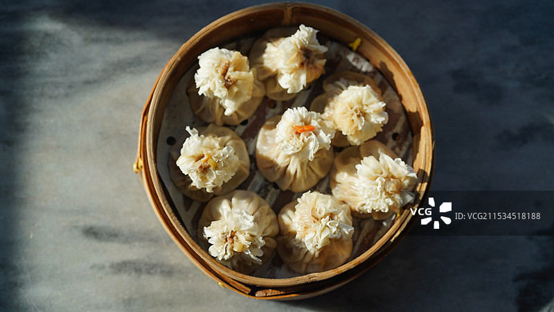 烧卖的高角度视图图片素材