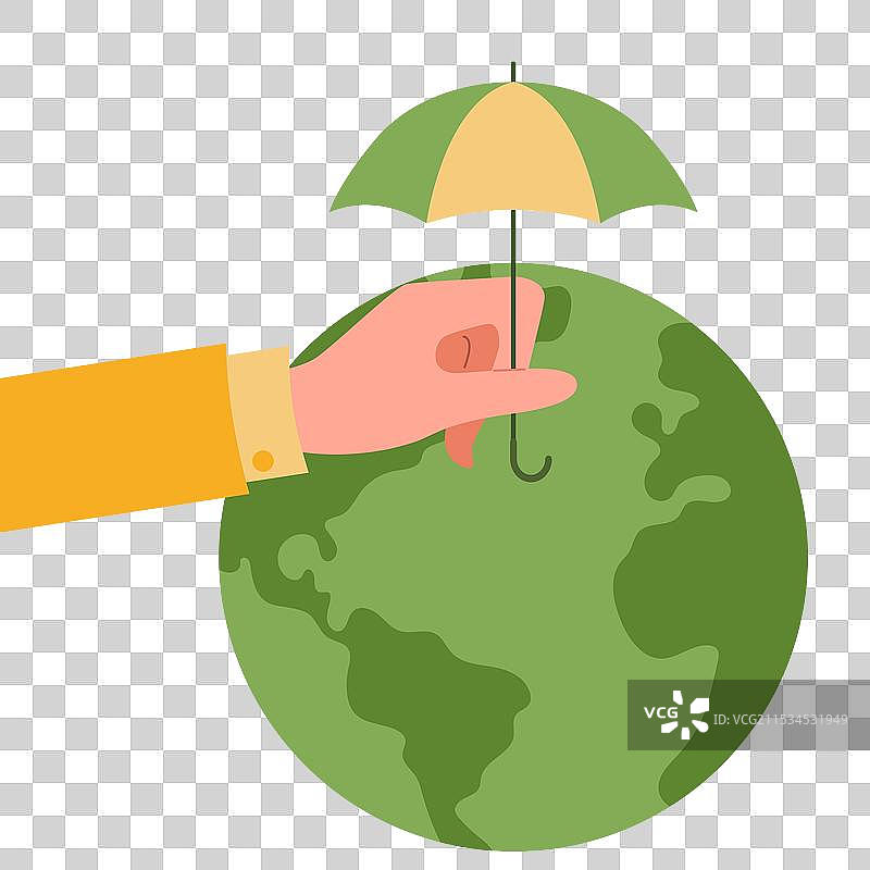 手握雨伞遮住地球图片素材