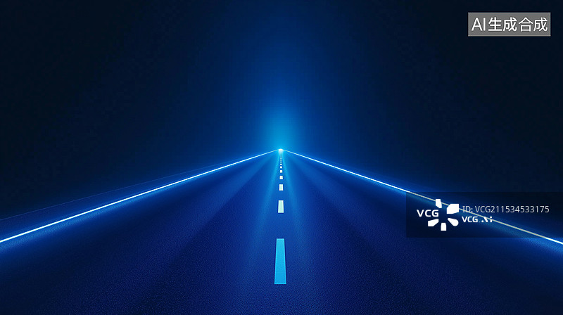 【AI数字艺术】互联网科技主题蓝色背景——抽象蓝色发光道路图片素材