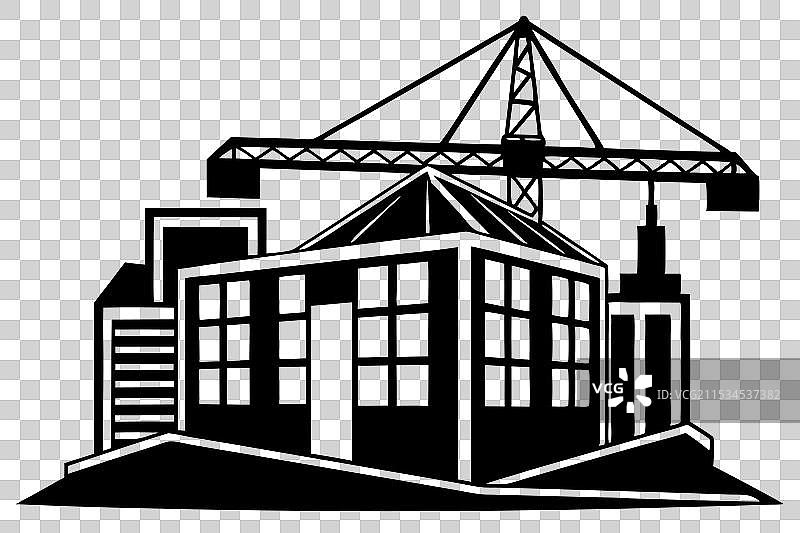 正在施工的建筑物与起重机图片素材